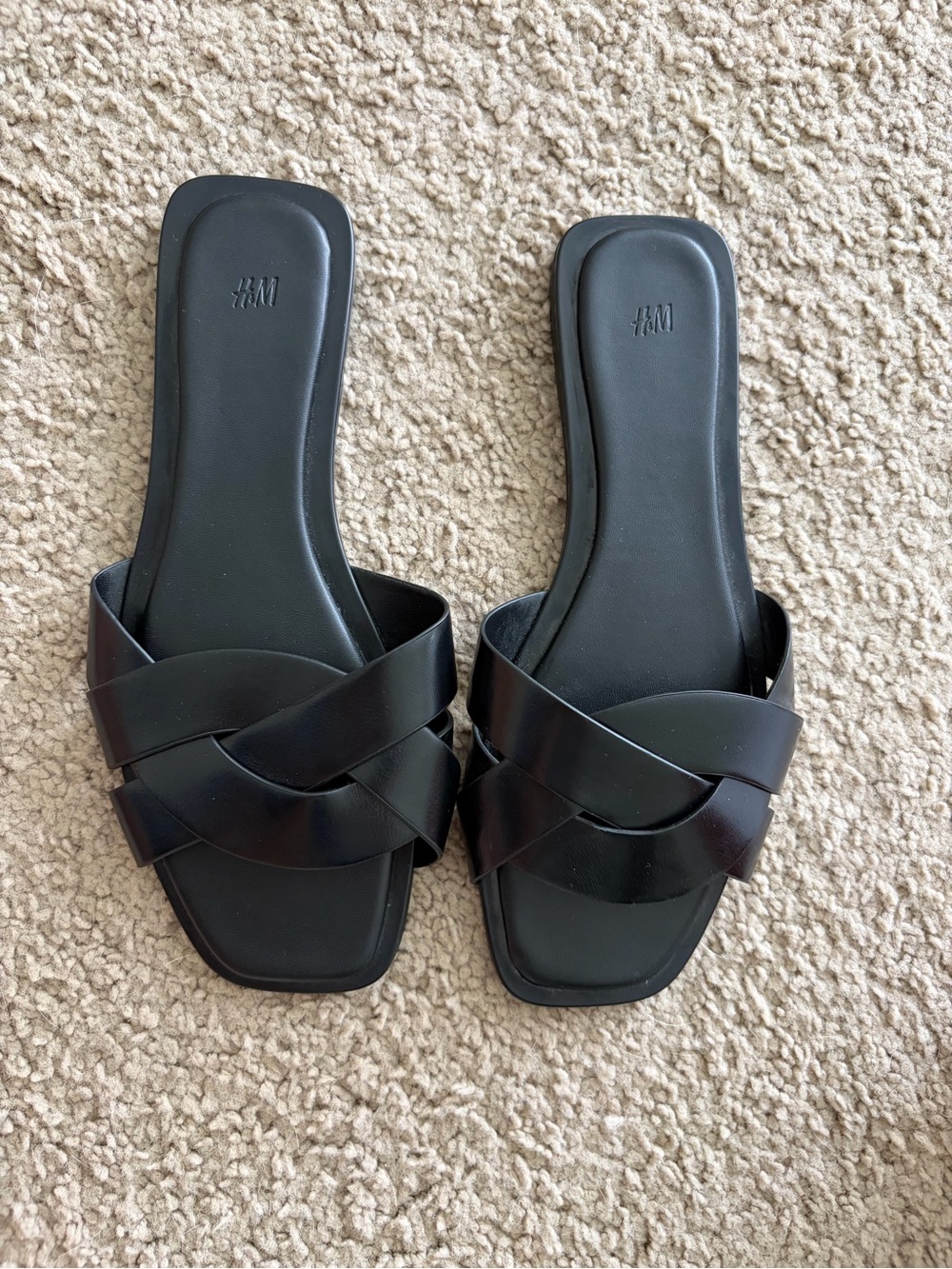 H&M Black Cross-Strap Slide Sandals